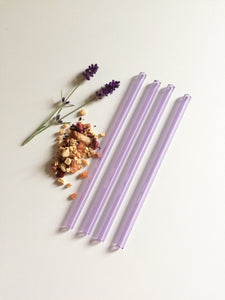 Håndlagede sugerør i borosilikat glass - Lavender Purple